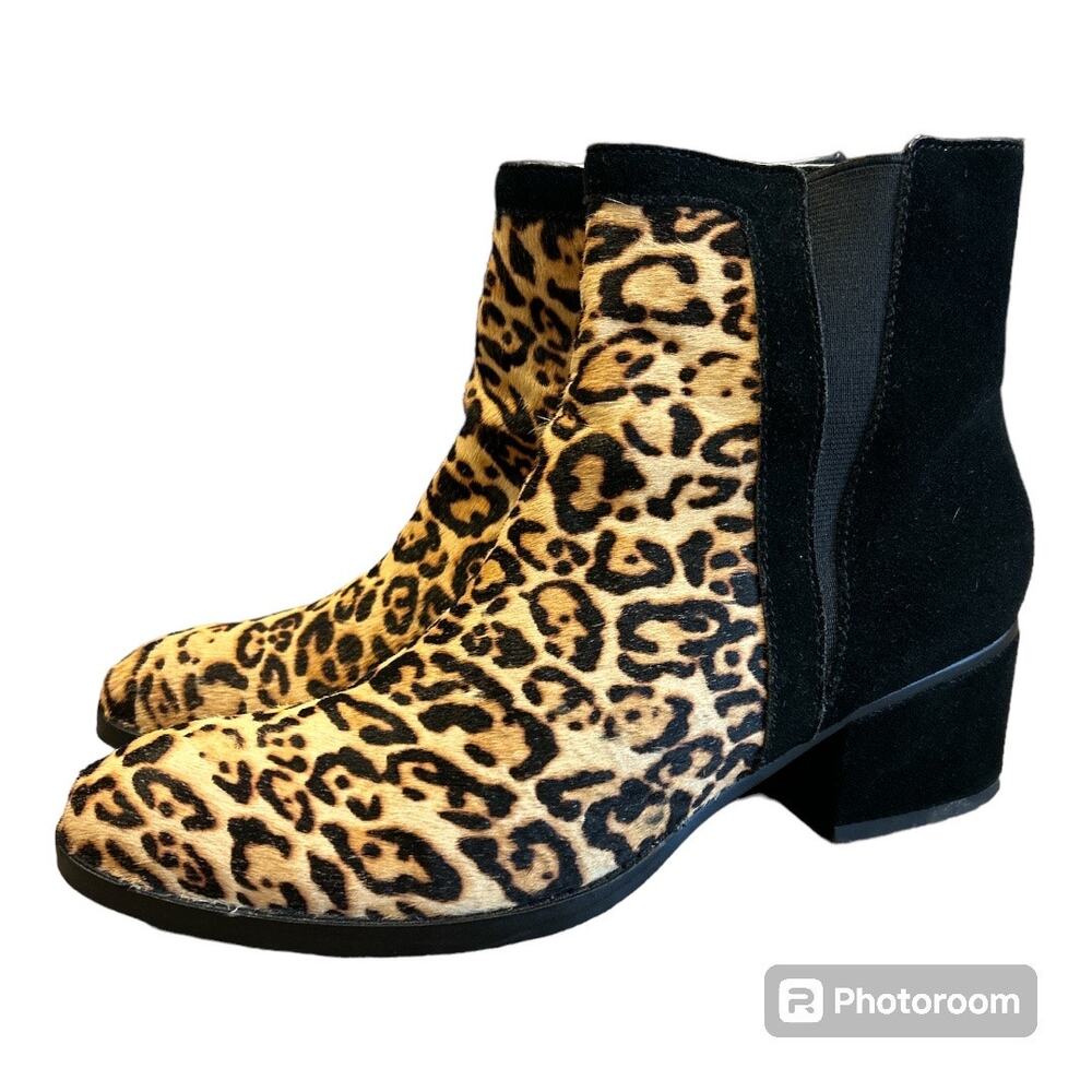 Splendid (Anthropologie) Black Suede Leopard Calf Hair ROSALIE Ankle Boot 7.5